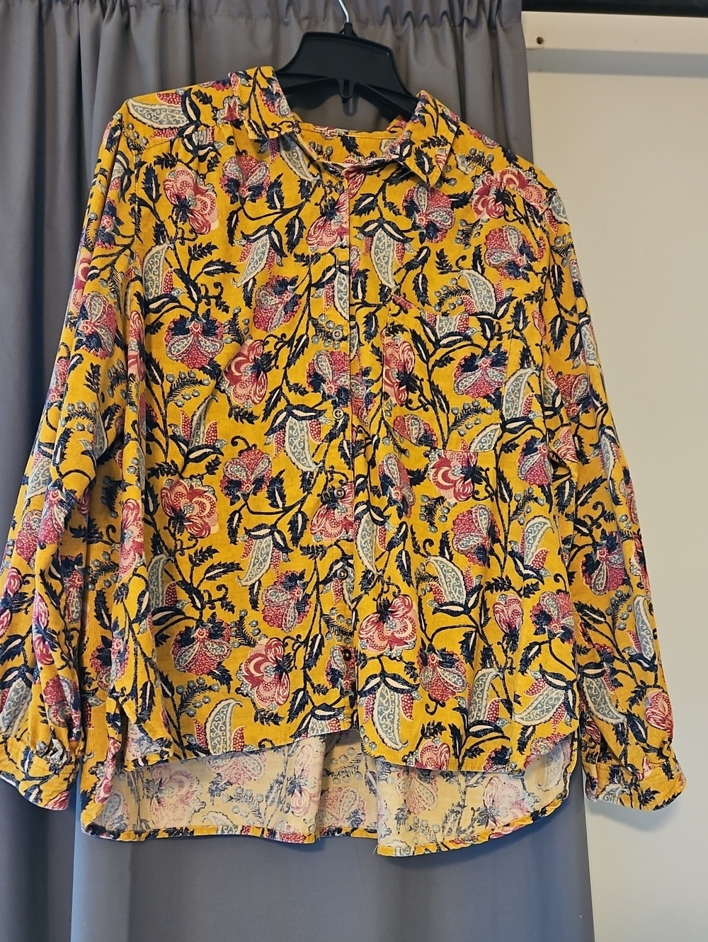 Anthropologie Pilcro Sigourney Corduroy Buttondown Boho Floral Shirt Size XL